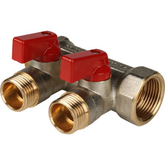 Коллектор с шаровыми кранами STOUT 3/4", 2 отвода 1/2" (красные ручки) (SMB 6200 341202)